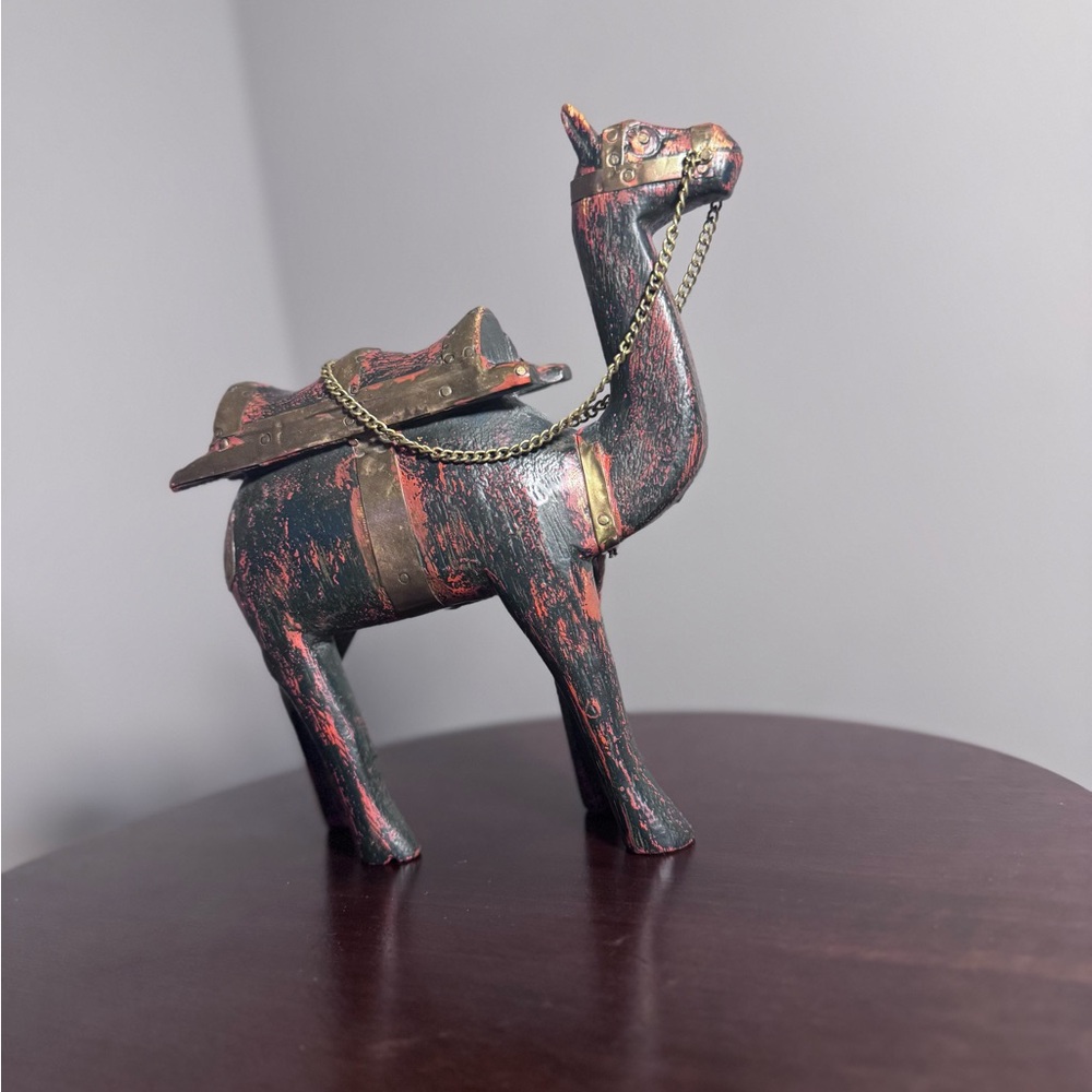 Vintage wooden Camel with brass trim